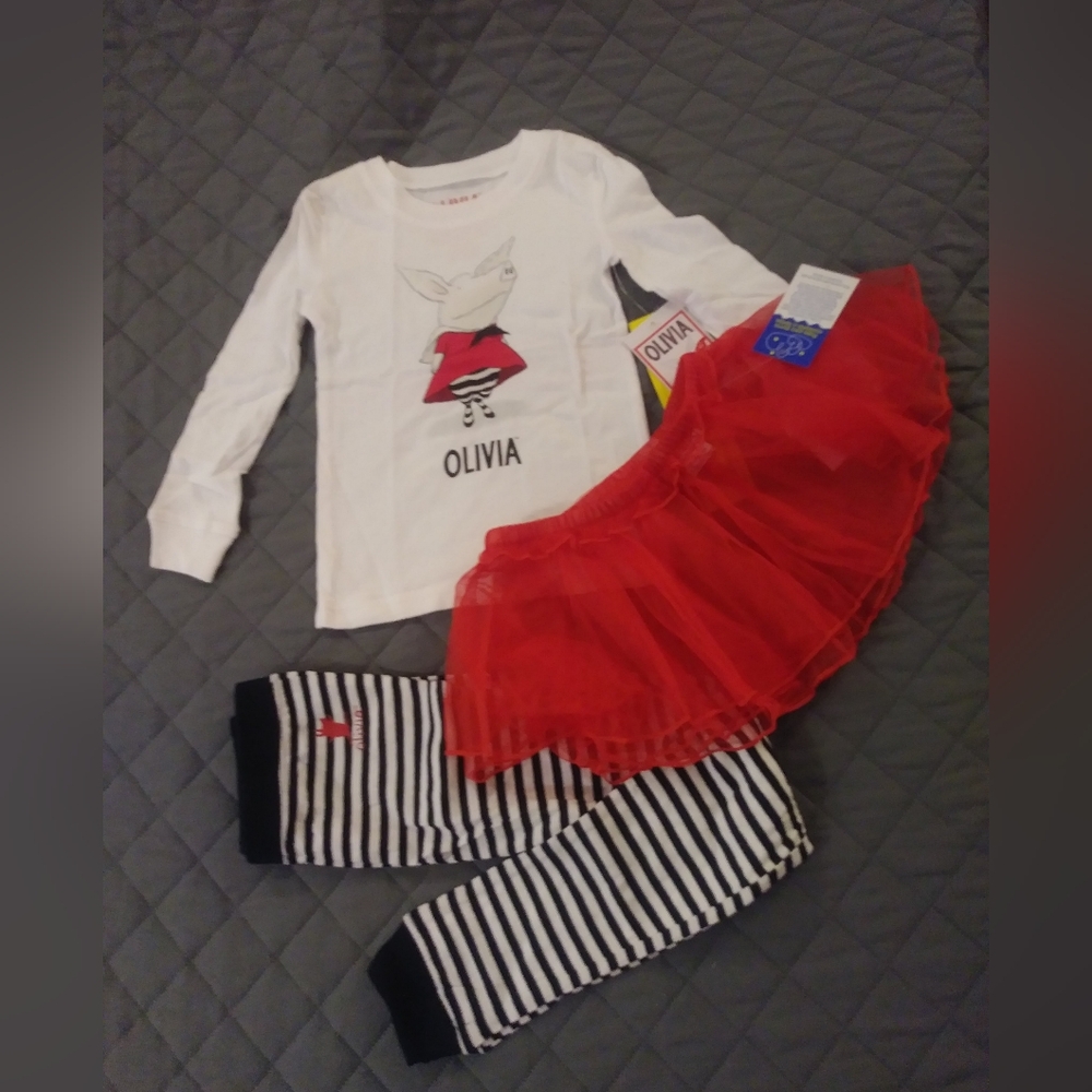 Olivia Red Tutu and Striped Leggings Set